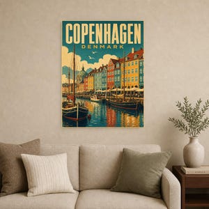 Copenhagen Travel Poster | Vintage Nyhavn Print | Denmark Wall Art | Printed & Shipped image 9