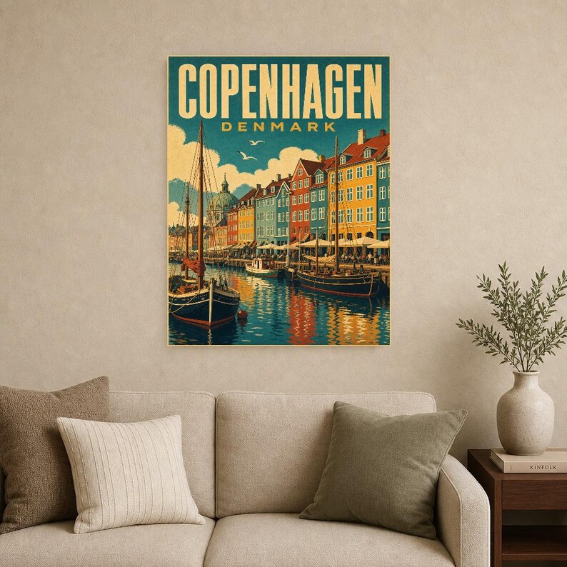 Copenhagen Travel Poster | Vintage Nyhavn Print | Denmark Wall Art | Printed & Shipped image 9