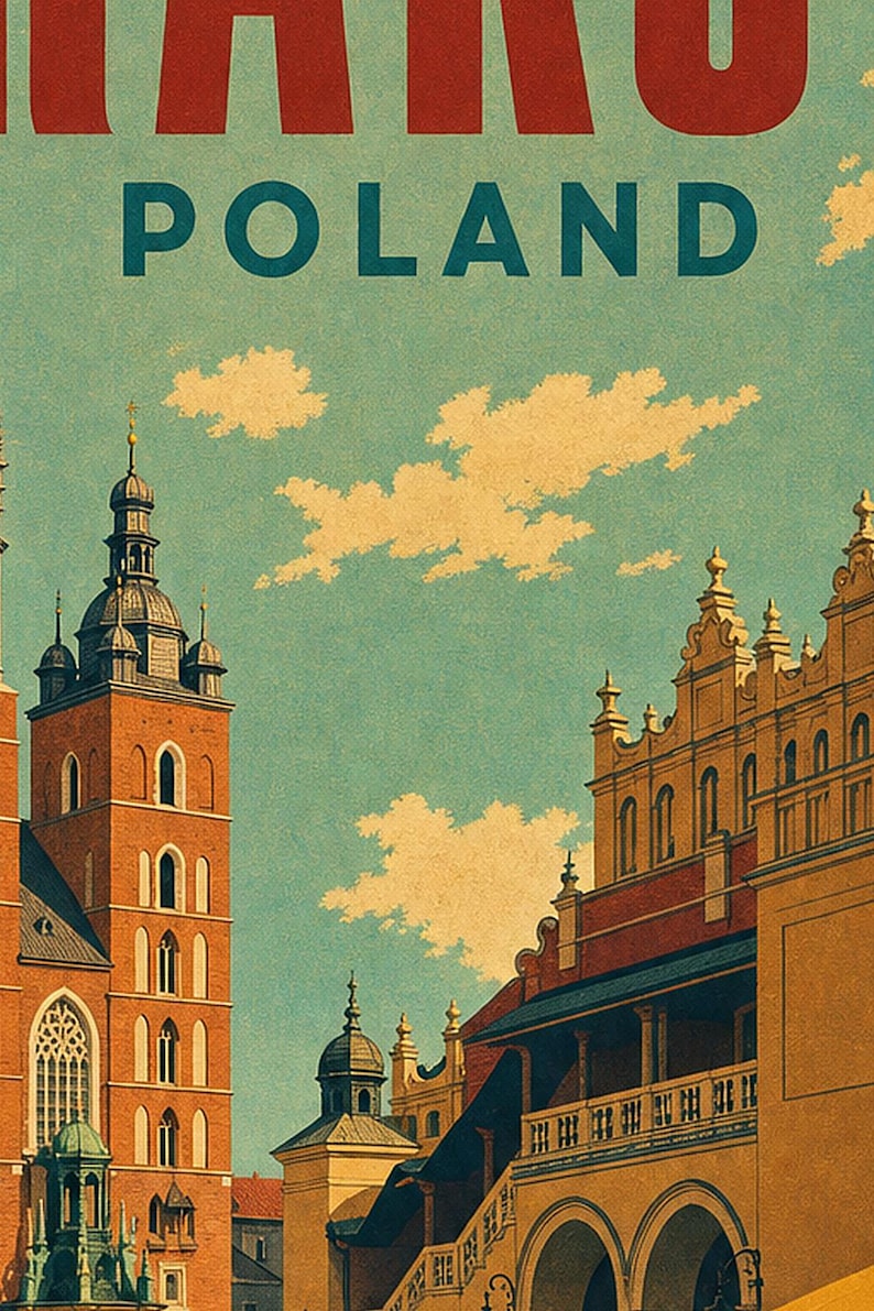 Krakow Travel Poster | Vintage Old Square Print | Poland Wall Art | Printed & Shipped image 3