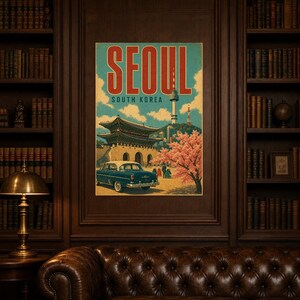 Pôster de viagem de Seul | Impressão vintage de palácio | Arte de parede da Coreia do Sul | Impresso e enviado imagem 5