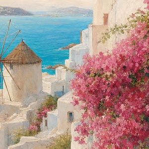 Paros Travel Poster | Soft Painting Greece Wall Art | Greek Island Cyclades Coastal Print | Printed & Shipped image 3