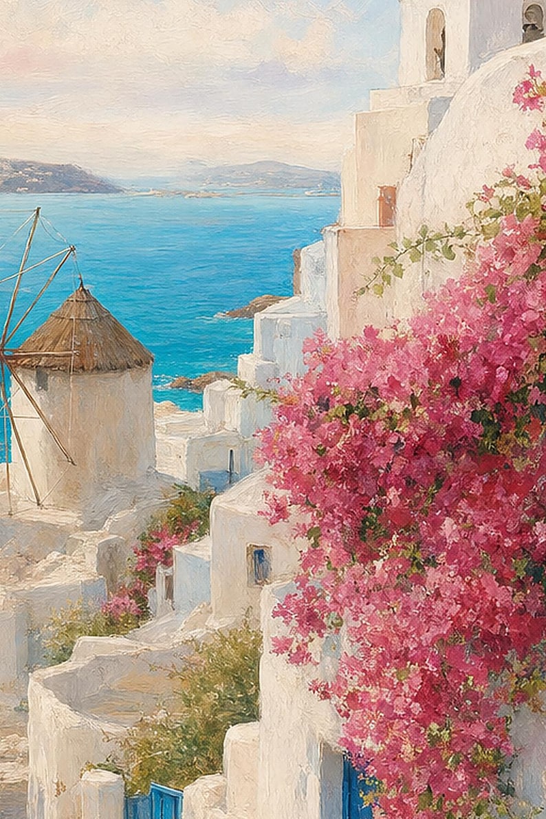 Paros Travel Poster | Soft Painting Greece Wall Art | Greek Island Cyclades Coastal Print | Printed & Shipped image 3