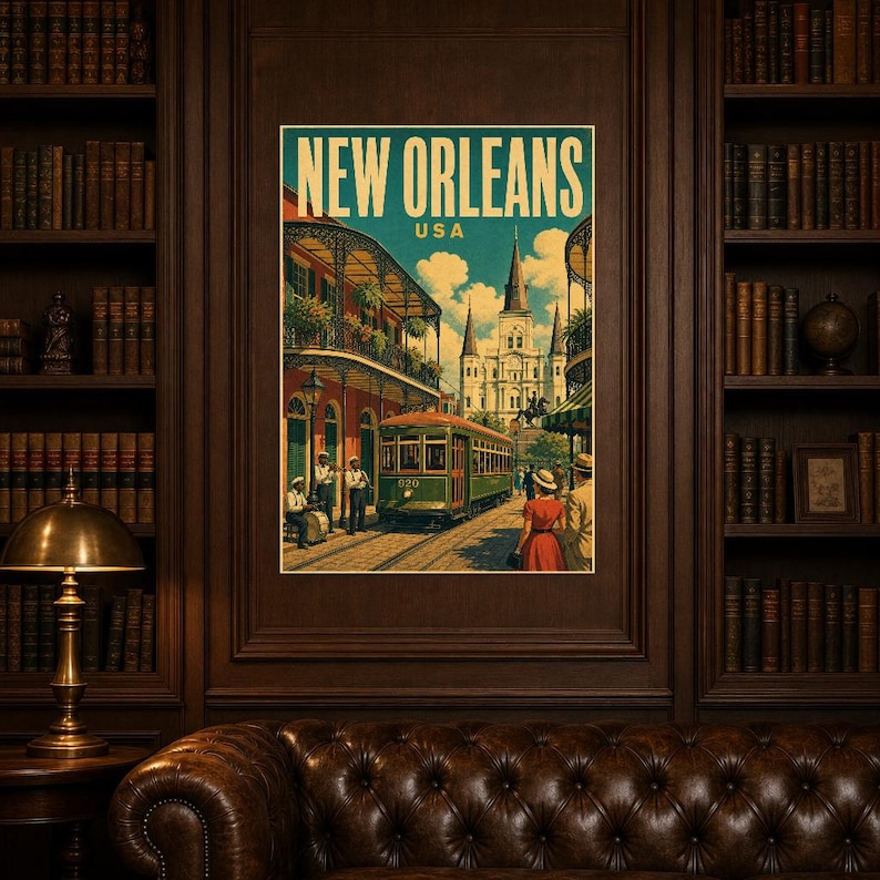 New Orleans Travel Poster | Vintage 1950s French Quarter Print | Retro Louisiana Wall Art Print | Mid Century City Decor image 7