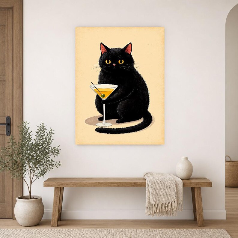 Black Cat Cocktail Wall Art | Funny Martini Bar Cart Poster | Retro Kitchen Bar Print image 9