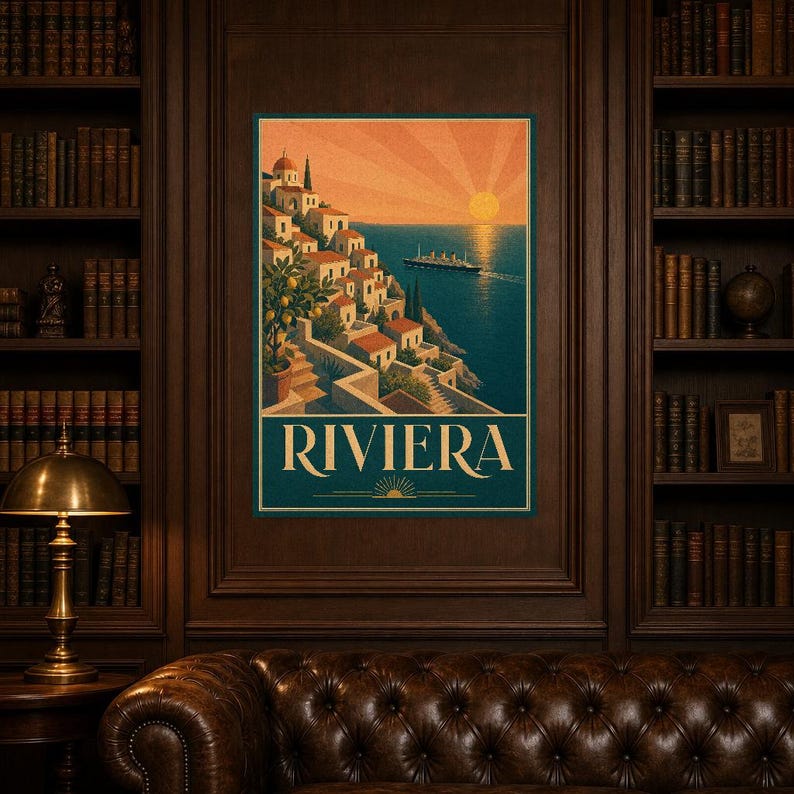 Teal Art Deco Travel Wall Art | Amalfi Riviera Poster | Coastal Gallery Print image 5