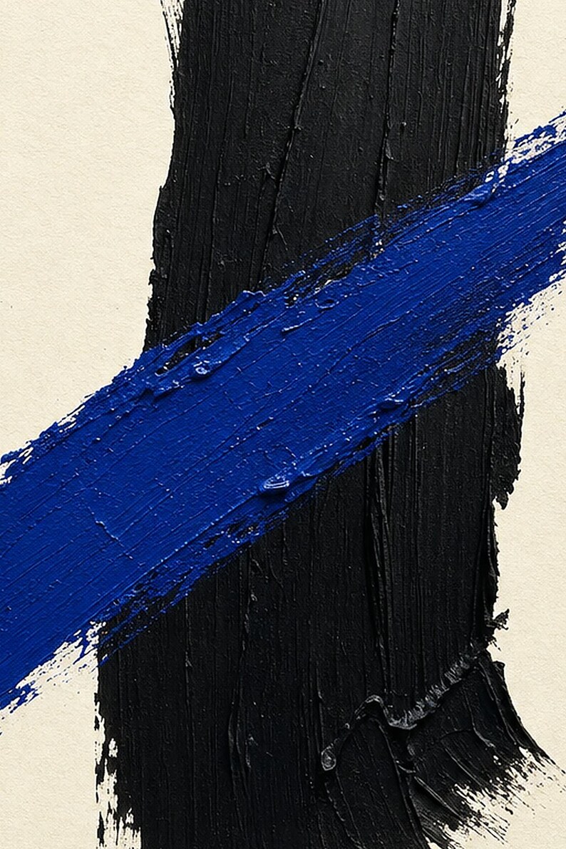 Zagranica | Abstrakcyjna sztuka ścienna | Nowoczesny plakat galeryjny | Minimalistyczny wydruk w kolorze niebieskim i czarnym | Wydruk i wysyłka zdjęcie 3