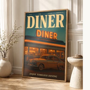 Retro Diner Poster | Vintage 70s Wall Art Print | Aesthetic Magazine Print | Mid Century Retro Decor Gift image 1