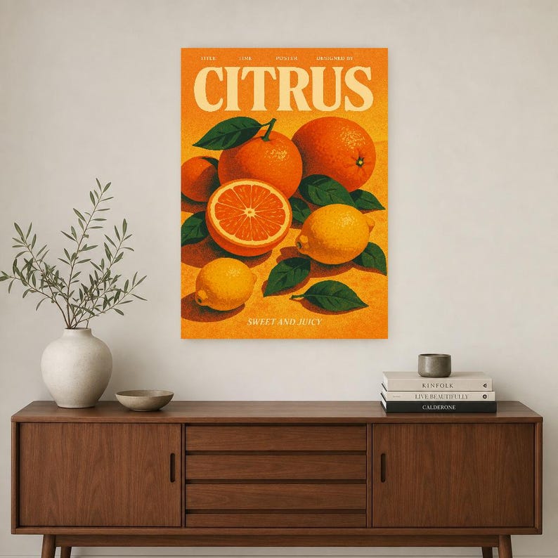 Citrus Retro Poster | Vintage 70s Wall Art Print | Aesthetic Magazine Print | Mid Century Retro Decor Gift image 3