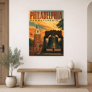 Philadelphia Travel Poster | Vintage Liberty Bell Print | Pennsylvania Wall Art Print | Mid Century City Decor image 9