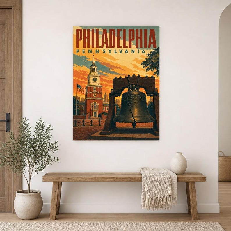 Philadelphia Travel Poster | Vintage Liberty Bell Print | Pennsylvania Wall Art Print | Mid Century City Decor image 9