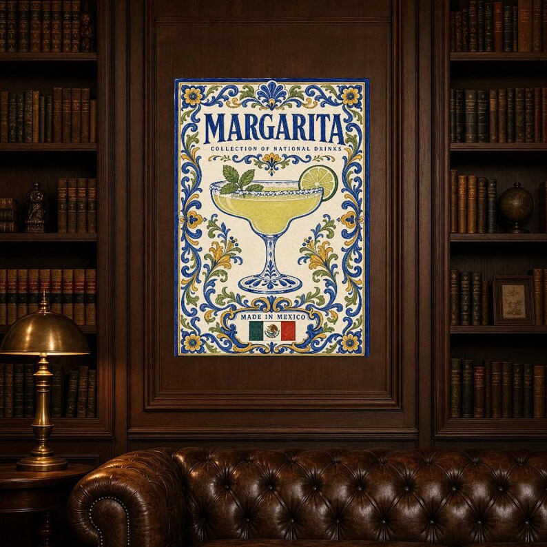 Margarita Cocktail Tile Wall Art Print | Mexico National Drink Poster | Azulejo Bar Cart Print | Maiolica Kitchen Decor image 5