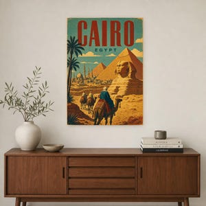 Kairo-Reiseposter | Vintage-Pyramiden-Druck | Ägyptische Wandkunst | Gedruckt & Versand Bild 2