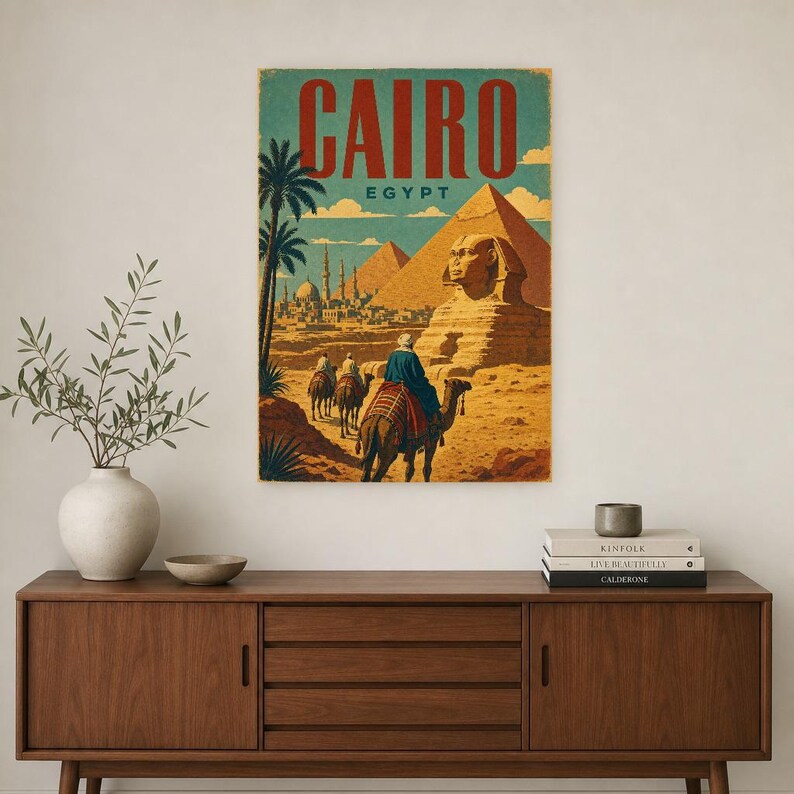 Kairo-Reiseposter | Vintage-Pyramiden-Druck | Ägyptische Wandkunst | Gedruckt & Versand Bild 2