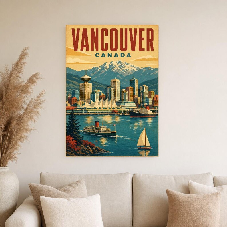 Vancouver Travel Poster | Vintage Harbor Print | Canada Wall Art | Printed & Shipped image 4