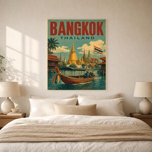 バンコク旅行ポスター｜ヴィンテージ寺院プリント｜タイのウォールアート｜印刷・発送 画像 6