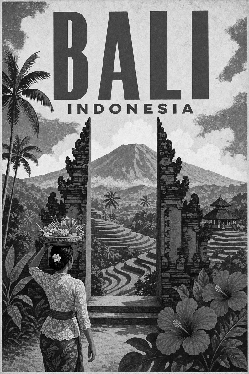 Bali Travel Poster | Vintage Rice Terraces Print | Indonesia Wall Art | Printed & Shipped image 10