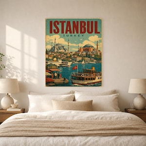 Póster de viaje de Estambul | Lámina vintage del Bósforo | Arte mural turco | Impreso y enviado imagen 6