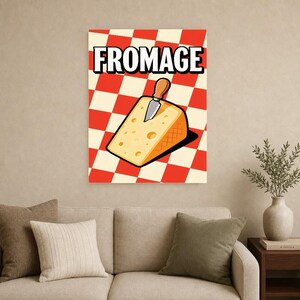 Kaas keuken kunst aan de muur print | Retro Bistro Voedselposter | Maximalistische Franse keukenprint | Eetkamerdecoratie afbeelding 12