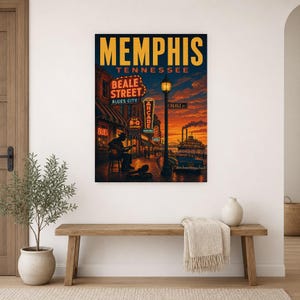 Memphis Travel Poster | Vintage 1950s Beale Street Blues Print | Tennessee Wall Art Print | Mid Century City Decor image 9
