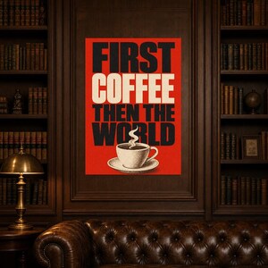 Primero el café y luego el mundo Póster | Impresión de arte de pared tipografía audaz ? Impresión de cotización de cocina ? Regalo divertido imagen 6