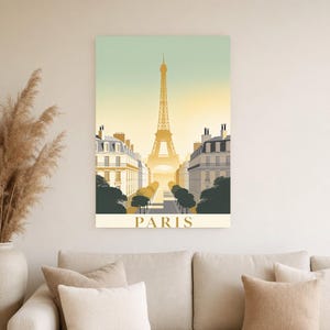 Póster de viaje vintage de París | Impresión de arte retro de la ciudad de Francia | Decoración de pared de regalo de inauguración de la cas imagen 2