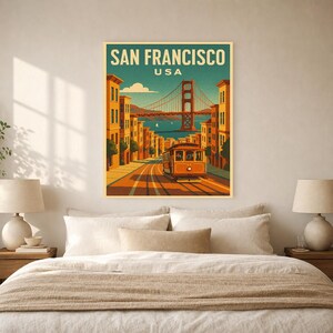 San Francisco Travel Poster | Vintage 1950s Golden Gate Print | Retro California Wall Art Print | Mid Century City Decor image 6
