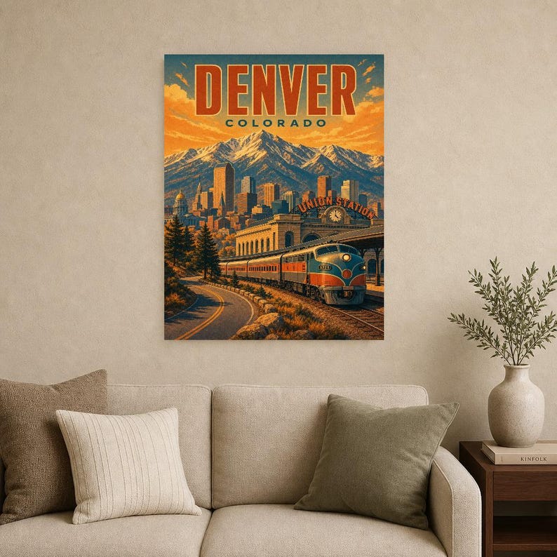 Denver Travel Poster | Vintage Rocky Mountains Print | Colorado Wall Art Print | Mid Century City Decor image 8