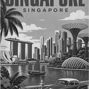 Singapore Travel Poster | Vintage Marina Bay Print | Singapore Wall Art | Printed & Shipped image 10