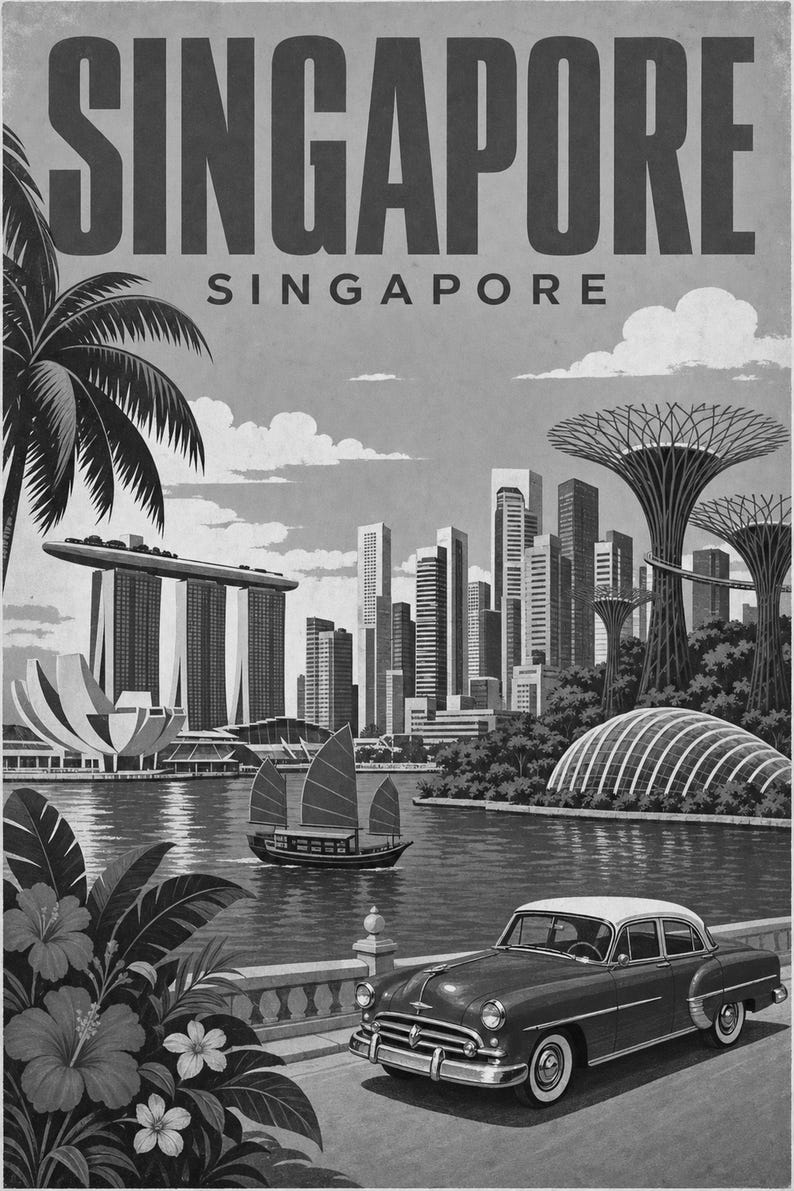 Singapore Travel Poster | Vintage Marina Bay Print | Singapore Wall Art | Printed & Shipped image 10