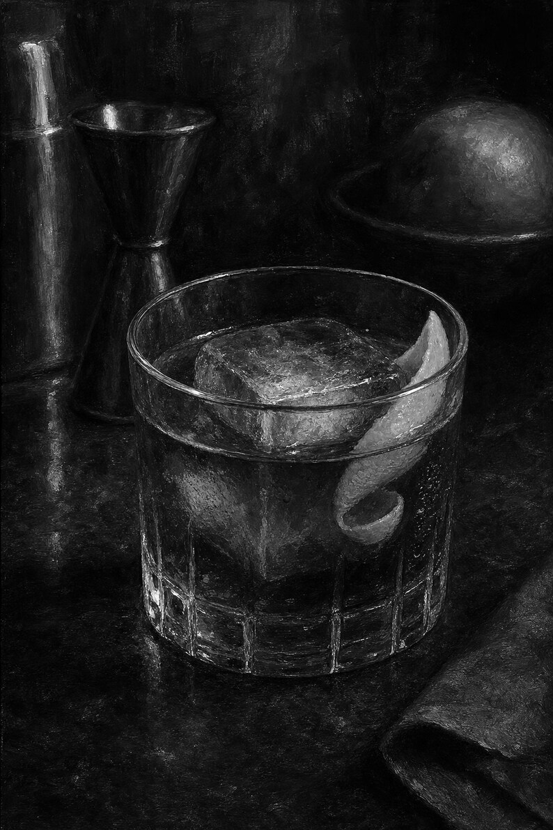 Boulevardier Cocktail Print | Moody Bar Cart Wall Art Print | Whiskey Negroni Still Life image 10