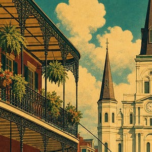 New Orleans Travel Poster | Vintage 1950s French Quarter Print | Retro Louisiana Wall Art Print | Mid Century City Decor image 3