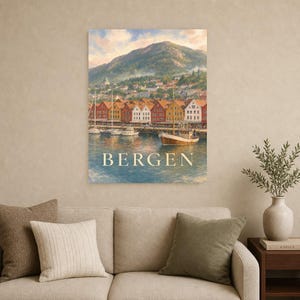 Bergen Travel Poster | Soft Painting Norway Wall Art | Named City Print | Printed & Shipped image 9