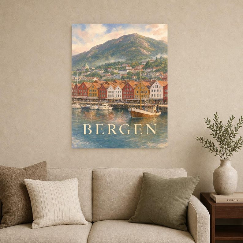 Bergen Travel Poster | Soft Painting Norway Wall Art | Named City Print | Printed & Shipped image 9