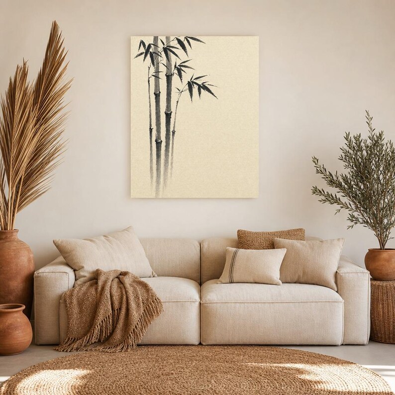 Black Ink Bamboo Japandi Wall Art Print | Mono Brushstroke Sumi-e Print | Zen Wabi Sabi Poster image 7