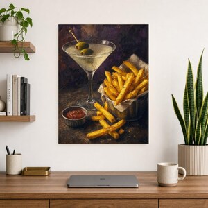 Vuile Martini frietjes kunst aan de muur | Late Night voedsel stilleven poster | Barwagen decor print | Cocktail kunst aan de muur afbeelding 8