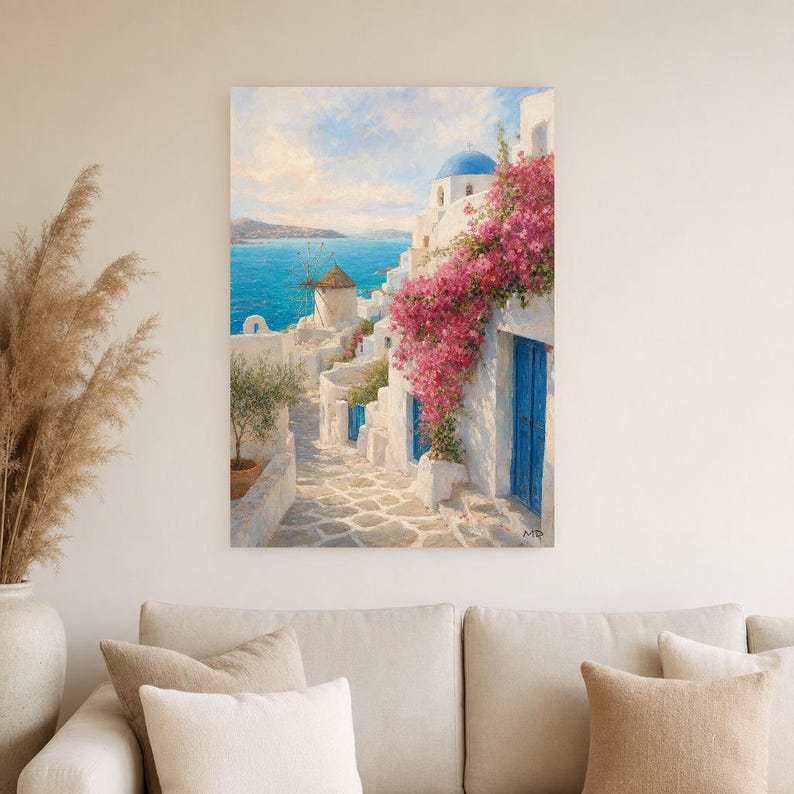 Paros Travel Poster | Soft Painting Greece Wall Art | Greek Island Cyclades Coastal Print | Printed & Shipped image 4