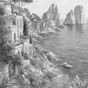 Pôster de Viagem para Capri | Pintura Suave para Parede | Arte Italiana | Impressão Costeira Mediterrânea com Faraglioni | Impresso e Enviado imagem 10