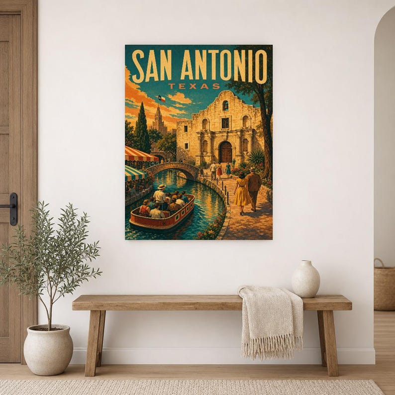 San Antonio Travel Poster | Vintage River Walk Print | Texas Wall Art Print | Mid Century City Decor image 9