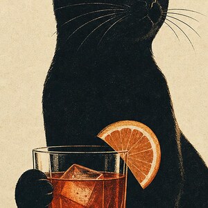 Black Cat Negroni Wall Art Print | Orange Slice Cocktail Poster | Bar Cart Print | Funny Black Cat Club Decor image 3