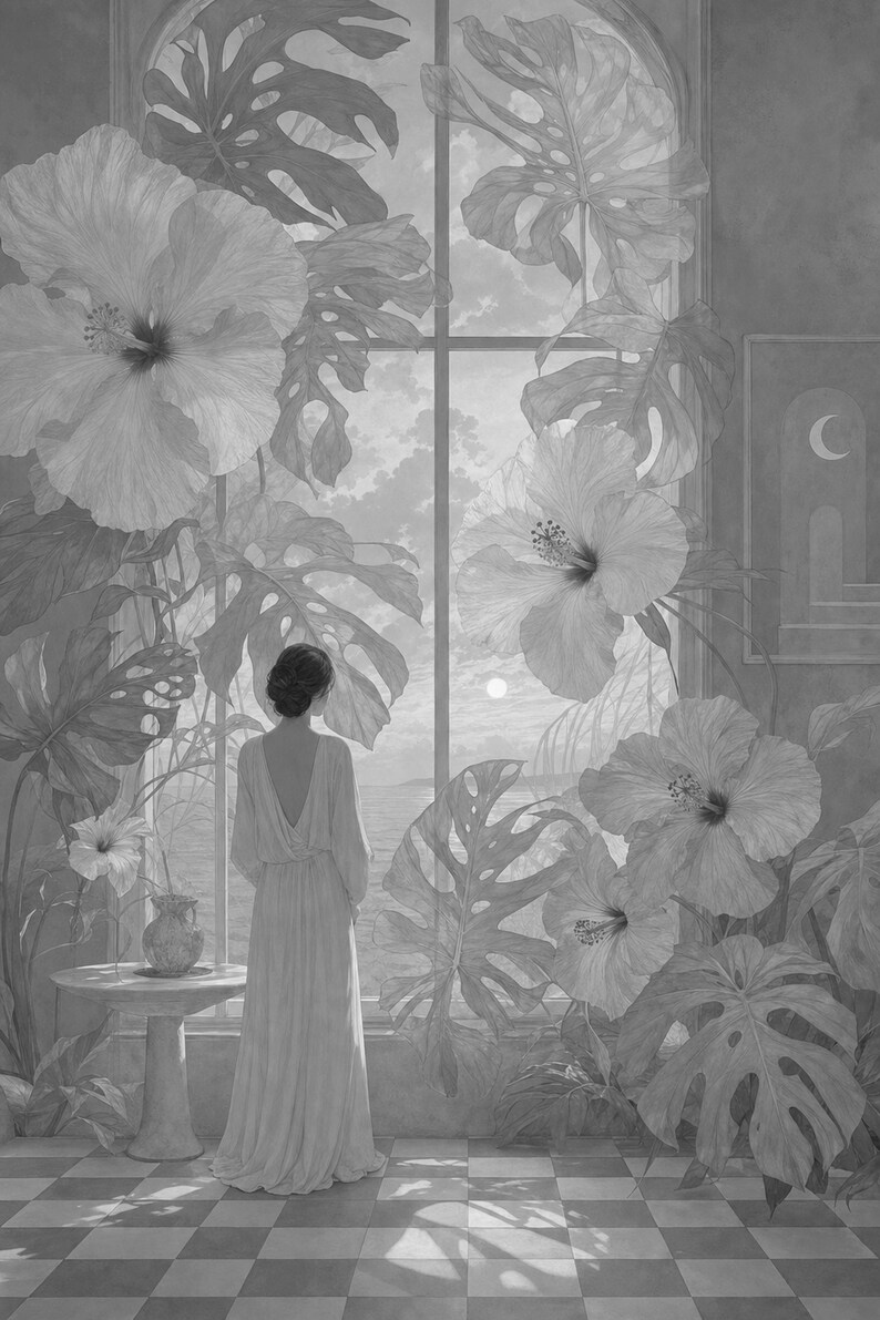 Surreal Botanical Wall Art Print | Dreamscape Flower Window Poster | Soft Surrealism Art | Pink Lavender Sage Wall Decor image 10