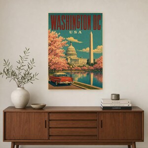 Washington DC Travel Poster | Vintage 1950s Capitol Print | Retro USA Wall Art Print | Mid Century City Decor image 3