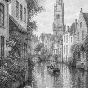 Bruges Travel Poster | Soft Painting Belgium Wall Art | Medieval Canal Cityscape Print | Printed & Shipped image 10