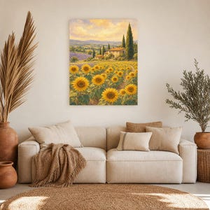 Provence Sunflowers Poster | Soft Painting France Wall Art | Sunflower Field Landscape Print | Printed & Shipped image 7