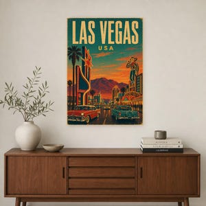 Las Vegas Travel Poster | Vintage 1950s Neon Strip Print | Retro Nevada Wall Art | Mid Century City Decor image 2