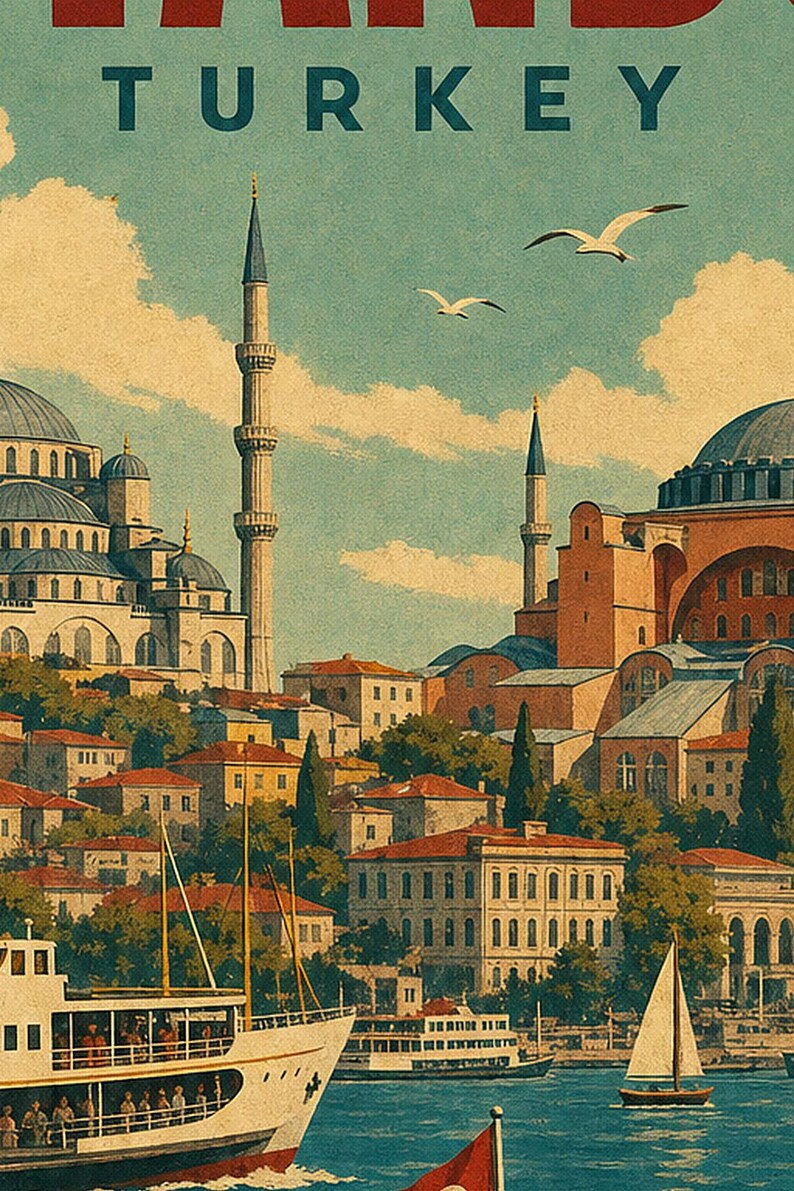 Póster de viaje de Estambul | Lámina vintage del Bósforo | Arte mural turco | Impreso y enviado imagen 3