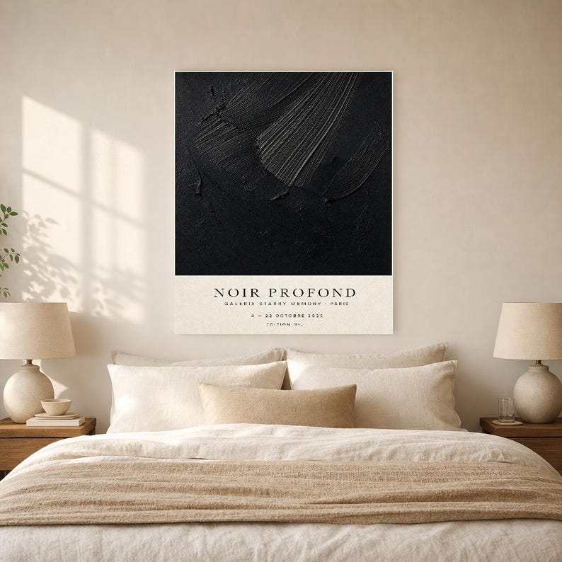 Noir Profond | Abstrakcyjna Czarna Sztuka ścienna | Nowoczesny Plakat Galeria | Minimalistyczny Druk zdjęcie 6