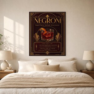 Bordeaux Art Deco Negroni Recipe Wall Art Print | Gold Cocktail Recipe Poster | Bar Cart Decor Print | Kitchen Wall Art image 6
