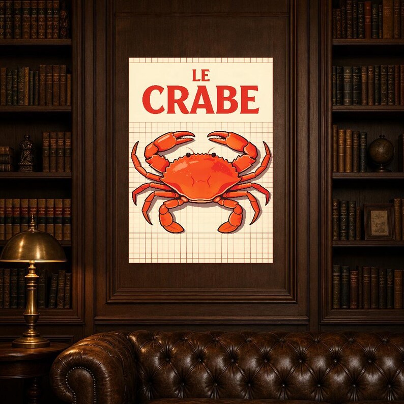 Crab Kitchen Wall Art Print | Retro Bistro Seafood Poster | Maximalist Coastal Kitchen Print | Dining Decor image 7