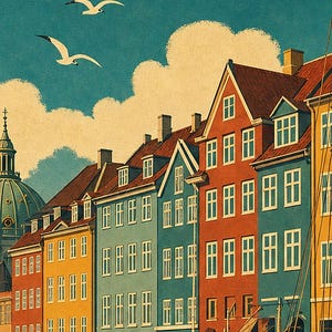 Copenhagen Travel Poster | Vintage Nyhavn Print | Denmark Wall Art | Printed & Shipped image 3