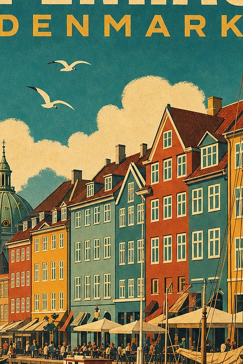 Copenhagen Travel Poster | Vintage Nyhavn Print | Denmark Wall Art | Printed & Shipped image 3